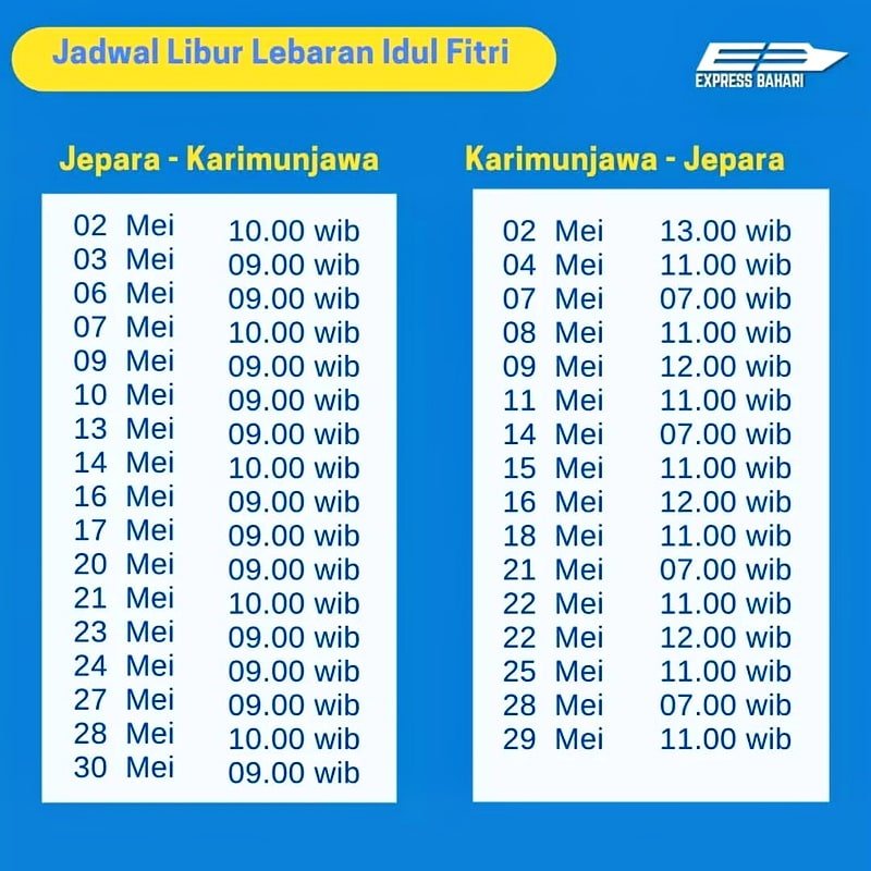 Update Jadwal karimunjawa Kapal Express Bahari Mei 2022